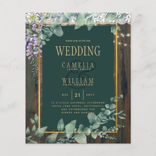 BEGROTING Eucalyptus Wisteria WEDDING Rustige Lace Flyer (Voorkant)