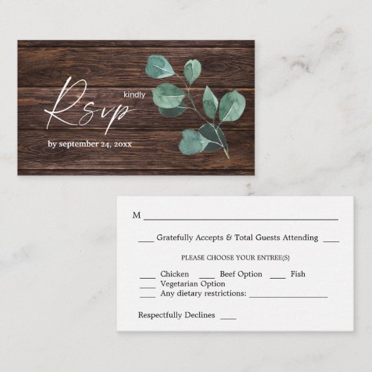 Begroting Eucalyptus & Wood Greenery 2SM Meal RSVP Informatiekaartje (Voorkant / Achterkant)