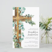 Begroting Eucalyptus Wooden Cross Baptisme Uitnodi (Staand voorkant)
