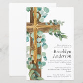 Begroting Eucalyptus Wooden Cross Baptisme Uitnodi (Voorkant / Achterkant)