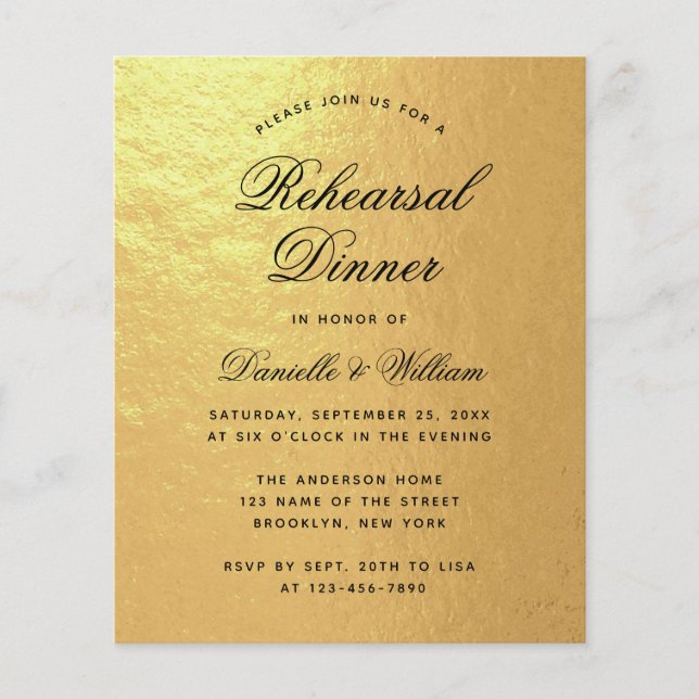 Begroting Faux Gold Foil repesial Dinner Invitatio (Voorkant)