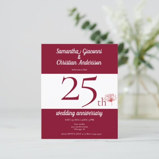 Begroting Floral 25th Wedding Jubileum Uitnodiging (Staand voorkant)