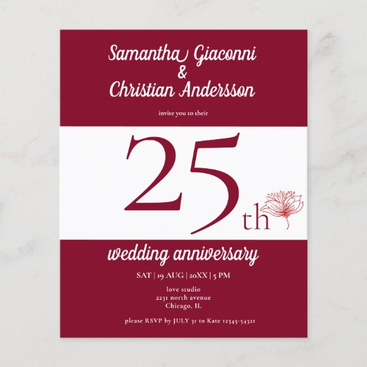 Begroting Floral 25th Wedding Jubileum Uitnodiging (Voorkant)