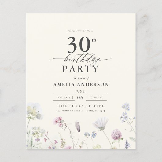 Begroting Floral 30th Birthday Invitation Flyer (Voorkant)