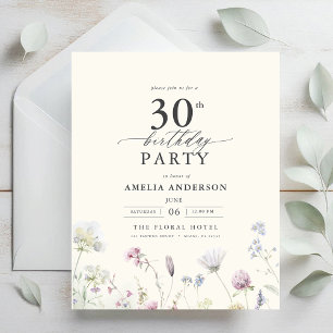 Begroting Floral 30th Birthday Invitation Flyer
