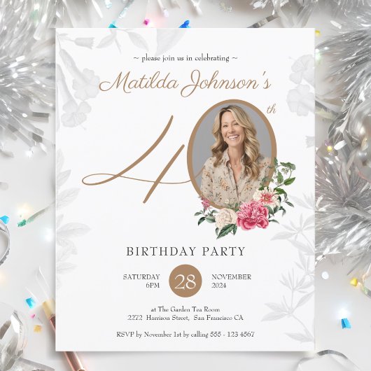 Begroting Floral 40th Birthday Invitation