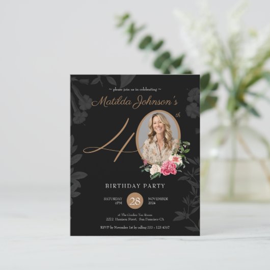 Begroting Floral 40th Birthday Invitation (Staand voorkant)