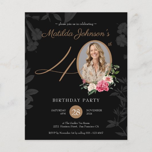 Begroting Floral 40th Birthday Invitation (Voorkant)