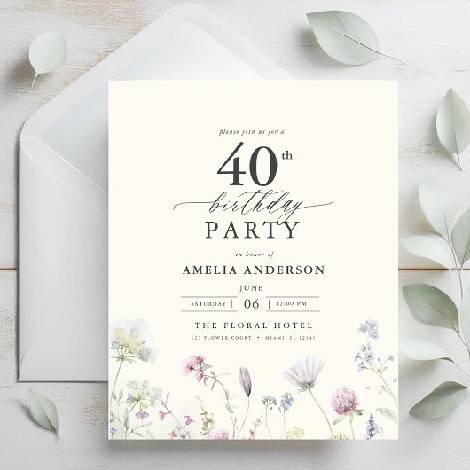 Begroting Floral 40th Birthday Invitation Flyer