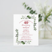 Begroting Floral 40th Wedding Jubileum Uitnodiging (Staand voorkant)