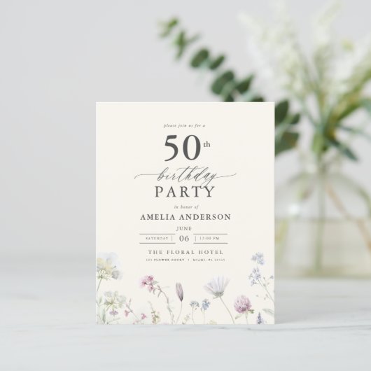 Begroting Floral 50th Birthday Invitation (Staand voorkant)