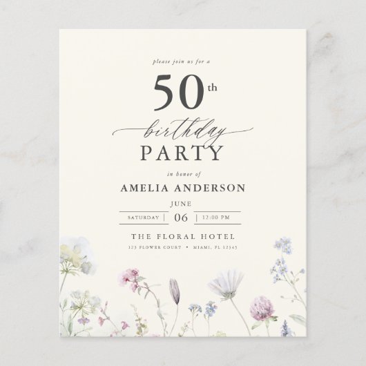 Begroting Floral 50th Birthday Invitation (Voorkant)