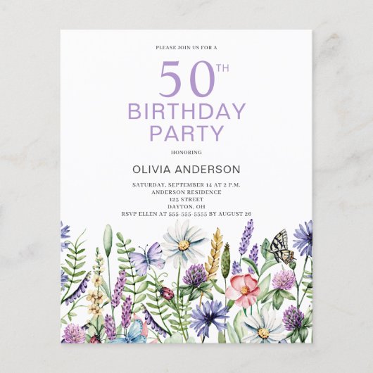 Begroting Floral 50th Birthday Invitation Flyer (Voorkant)