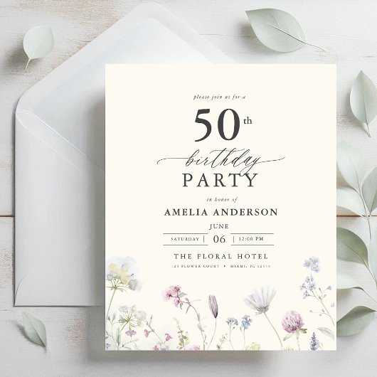 Begroting Floral 50th Birthday Invitation Flyer