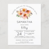 Begroting Floral 50th Birthday Party Invitation (Voorkant)