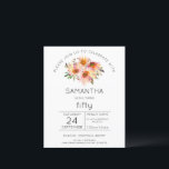 Begroting Floral 50th Birthday Party Invitation<br><div class="desc">Begroting Floral 50th Birthday Party Invitation. Een budgetprijs voor KLEINE 4, 5 x 5, 6 inch. Verkrijgbaar in een SEMI-GLOSS 110 lb KAART STOCK dat de standaardoptie is (dikker voor uitnodigingen), OF een SATIN FINISH 80 lb THINER PAPER STOCK (ideaal voor behuizingen). Elegant stijl om je gasten uit te nodigen...</div>