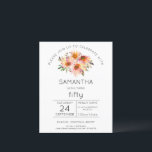 Begroting Floral 50th Birthday Party Invitation<br><div class="desc">Begroting Floral 50th Birthday Party Invitation. Een budgetprijs voor KLEINE 4, 5 x 5, 6 inch. Verkrijgbaar in een SEMI-GLOSS 110 lb KAART STOCK dat de standaardoptie is (dikker voor uitnodigingen), OF een SATIN FINISH 80 lb THINER PAPER STOCK (ideaal voor behuizingen). Elegant stijl om je gasten uit te nodigen...</div>