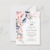 Begroting Floral 60th Birthday Dusty Blue Pink Kaa Notitiekaartje (Voorkant)