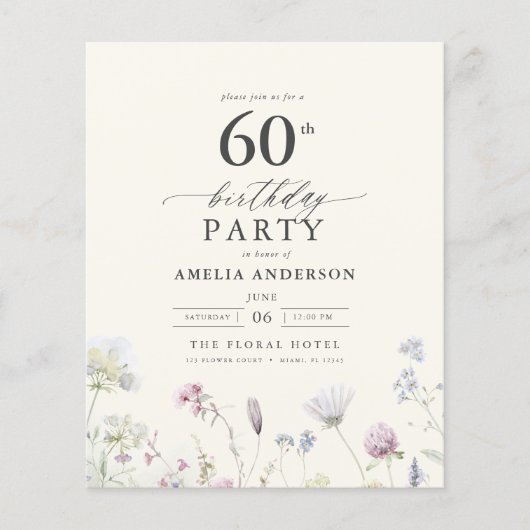 Begroting Floral 60th Birthday Invitation (Voorkant)