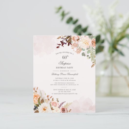 Begroting Floral 60th Birthday Party Invitation (Staand voorkant)