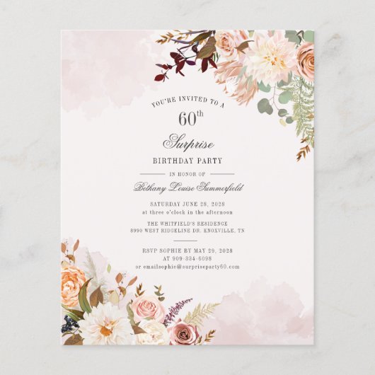 Begroting Floral 60th Birthday Party Invitation (Voorkant)
