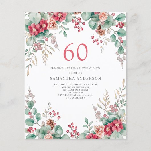 Begroting Floral 60th Birthday Party Invitation Flyer (Voorkant)