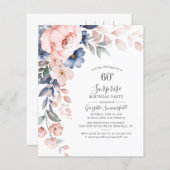 Begroting Floral 60th Birthday Pink Script Invitat (Voorkant / Achterkant)