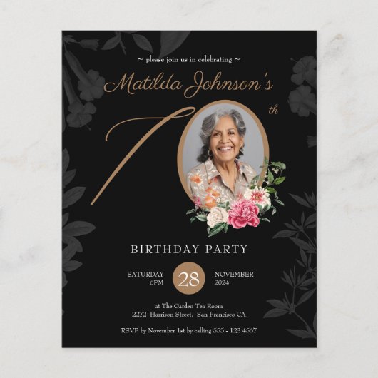 Begroting Floral 70th Birthday Party Invitation (Voorkant)