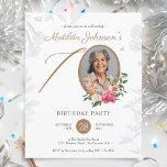 Begroting Floral 70th Birthday Party Invitation<br><div class="desc">Budget Floral 70e verjaardag uitnodiging. Vier de grote momenten van het leven met een budgetvriendelijke mijlpaaluitnodiging die net zo mooi is als betaalbaar. Dit op bloemen geïnspireerde ontwerp, met levendige bloemen, voegt een vleugje elegantie toe aan elke viering. Personaliseer het met een foto om een aandenken te creëer dat de...</div>