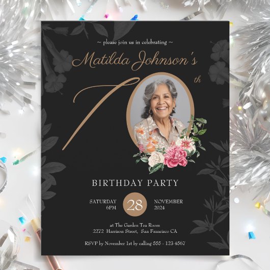 Begroting Floral 70th Birthday Party Invitation
