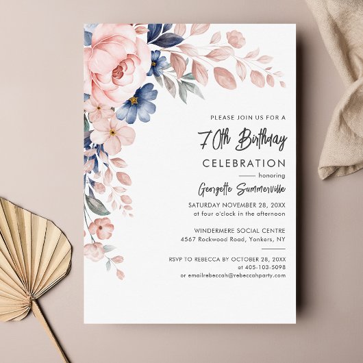 Begroting Floral 70th Birthday Party Invitation