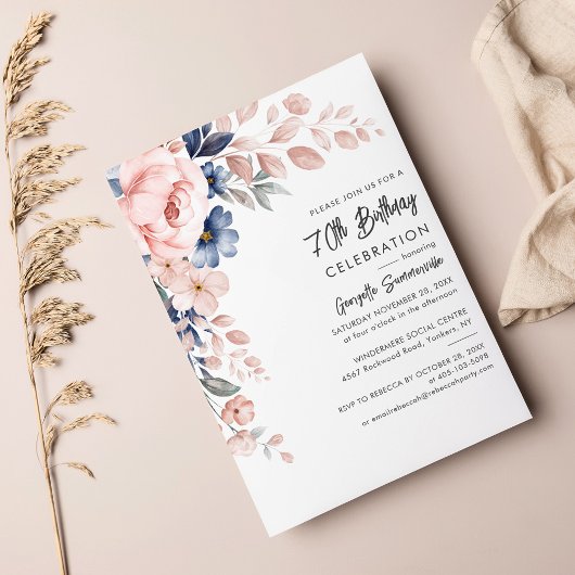 Begroting Floral 70th Birthday Party Invitation