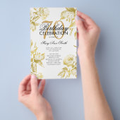 Begroting Floral 70th Birthday Program Gold Menu (Hand)