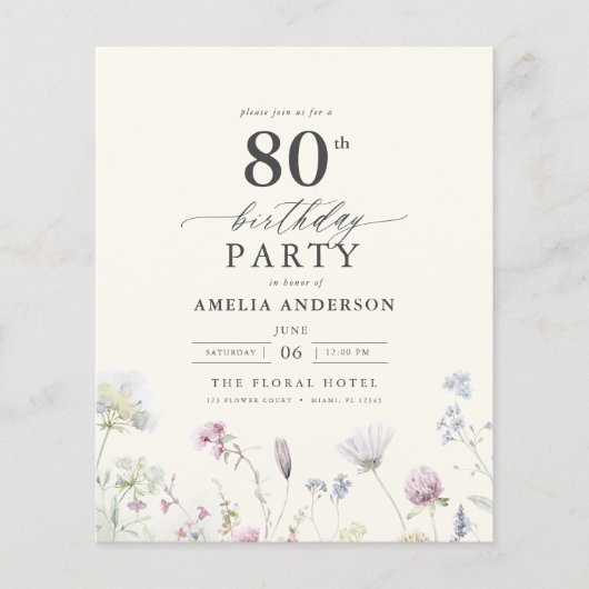 Begroting Floral 80th Birthday Invitation Flyer (Voorkant)