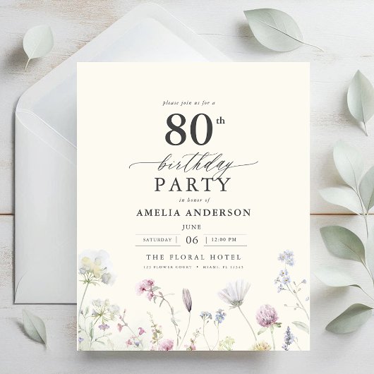 Begroting Floral 80th Birthday Invitation Flyer