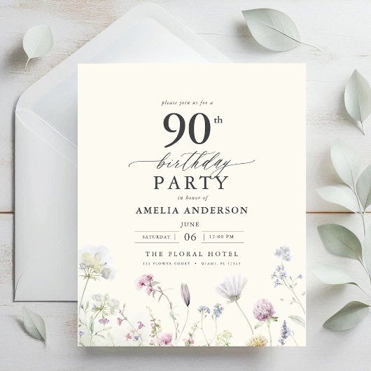 Begroting Floral 90th Birthday Invitation