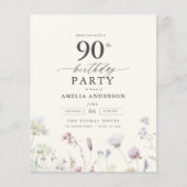 Begroting Floral 90th Birthday Invitation (Voorkant)