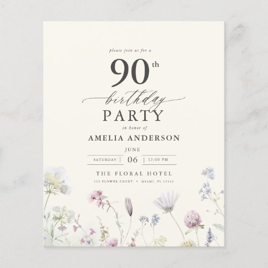 Begroting Floral 90th Birthday Invitation (Voorkant)