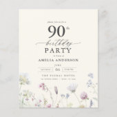 Begroting Floral 90th Birthday Invitation Flyer (Voorkant)