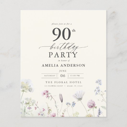 Begroting Floral 90th Birthday Invitation Flyer (Voorkant)