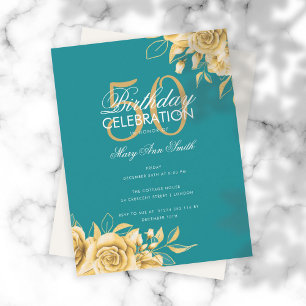 Begroting Floral Birthday Party Elegant Gold & Bla Kaart