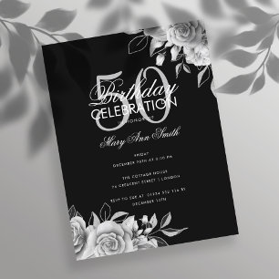 Begroting Floral Birthday Party Silver & Black Briefkaart