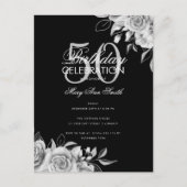 Begroting Floral Birthday Party Silver & Black Briefkaart (Voorkant)