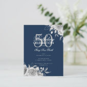 Begroting Floral Birthday Party Silver Navy Kaart (Staand voorkant)