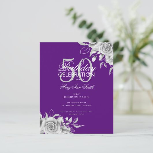 Begroting Floral Birthday Party Silver & Paars (Staand voorkant)