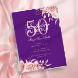 Begroting Floral Birthday Roos Gold & Paars Briefkaart<br><div class="desc">Elegant 'Birthday Party Program' met Floral Arrangement in Roos Gold & Paars met aangepaste tekst.</div>