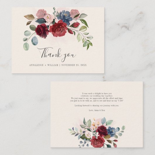 Begroting Floral Burgundy Greenery Wedding Dank u Notitiekaartje (Voorkant / Achterkant)