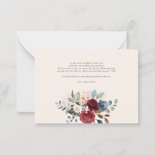 Begroting Floral Burgundy Greenery Wedding Dank u Notitiekaartje (Achterkant)