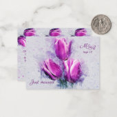 Begroting. Floral, fuchsia tlips Net getrouwd Notitiekaartje (Voorkant / Achterkant in situ)