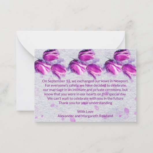 Begroting. Floral, fuchsia tlips Net getrouwd Notitiekaartje (Achterkant)